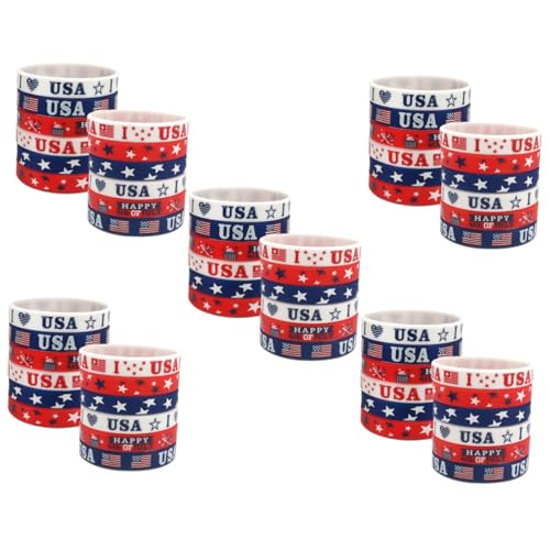 VICASKY 60 Stck. Teiliges Silikon Independence Day Party Armband Dehnbar Wiederverwendbar Patriotisches Design Passend für Jungen und Mädchen Leichtes Buntes Partyaccessoire für von VICASKY