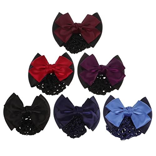 VICASKY 6stücke Kopfschmuck Mit Schleife Elastische Haarspangen Damen-haarnetz Dutt-haarnetze Snood-haarspangen Für Damen Rot Blau Schwarz Weinrot Dunkelviolett Hellblau von VICASKY