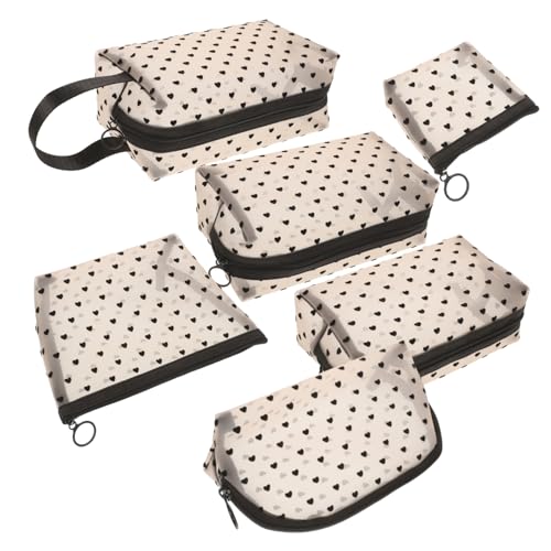 VICASKY 6stücke Netz Make-up-Tasche in Herzform Kosmetiktaschen Mit Reißverschluss Aufbewahrungstasche Für Reisen Damen-Make-up-Organizer Leicht Und Tragbar von VICASKY