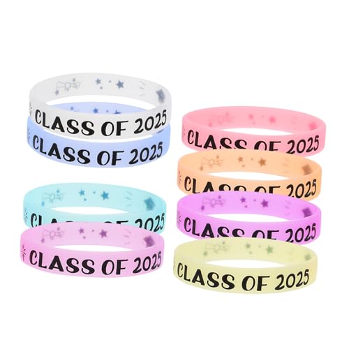 VICASKY 8 Stück Nachleuchtende Silikon Armbänder für Absolventen der Klasse Bunte Handgelenk Bänder für Lehrkräfte und Studenten für Abschlussfeiern und Partybedarf von VICASKY