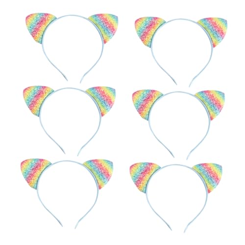 VICASKY 8 Stück Teiliges Regenbogen Katzenohren Haarreif für Damen und Glitzerndes Kopfband für Kostümpartys Halloween Cosplay und Tägliches Bequem von VICASKY