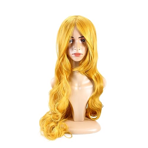 VICASKY 80 Anime-Perücke lang lockige perücke für damen Marge Welle Farbige Perücken für Frauen MS Lockige Haarperücke Cosplay -Perücke synthetische lockige Perücke Curly Bang Perücke Gelb von VICASKY