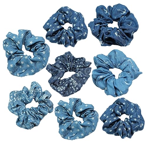 VICASKY 8stücke Denim-haargummis Haarringe Haarseile Dehnbare Haargummis Haar-accessoires Pferdeschwanzhalter Für Frauen Damen Und Mädchen Zufälliger Stil von VICASKY