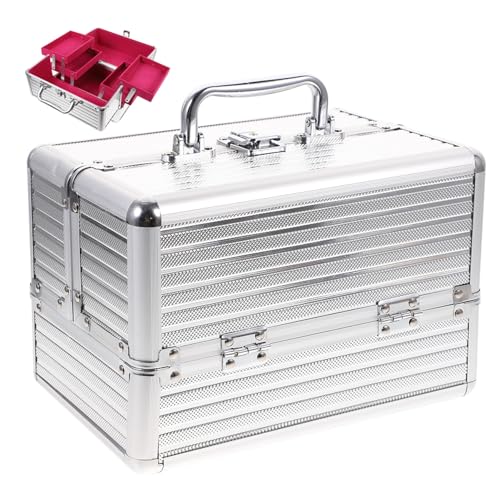 VICASKY Aluminium Makeup Case mit Spiegel und Handgriff Großer Kosmetikkoffer für Unterwegs Robuster Schminkkoffer mit Bügelverschluss Leichter Organizer für Kosmetik und Make Up Zubehör von VICASKY