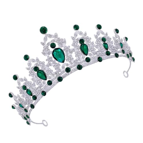 VICASKY Barock Krone Haarschmuck Silber-grün mit Strass Vintage Queen Tiara für Braut und Damen Elegantes Diadem für Hochzeit Geburtstag Festliche Anlässe Handgefertigtes Bridal Headband von VICASKY