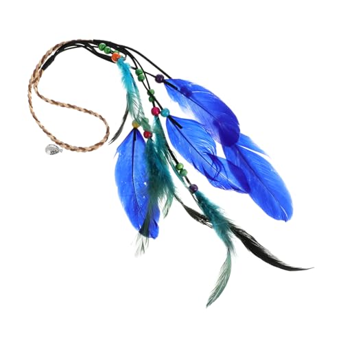 VICASKY Boho -gürtel Böhmische Kopfbedeckung Hippie-kopfschmuck Haardekoration Böhmisches Federstirnband Frauen Federhaarband Böhmische Haaraccessoires Blau Seil Aus Kunstleder von VICASKY