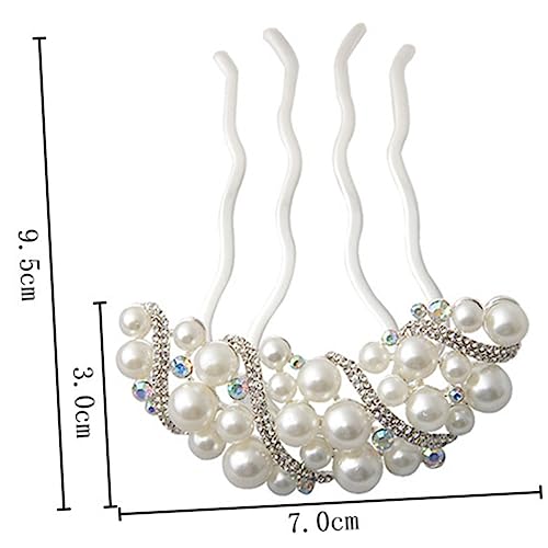 VICASKY Braut Haarschmuck Perlen Haarnadel mit Strass Vierzackige Haarspange aus Legiertem Weißer Kopfschmuck für Hochzeit Party und Damen Eleganter Schmuck für Braut und Fest von VICASKY