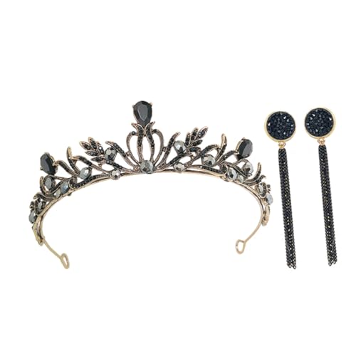 VICASKY Braut Krone Haarschmuck Teilig Vintage Barock Stil Schwarzes Diadem Stirnband und Passende Ohrstecker Langlebiges Legierungsmaterial für Hochzeit Geburtstag Festliche Anlässe von VICASKY