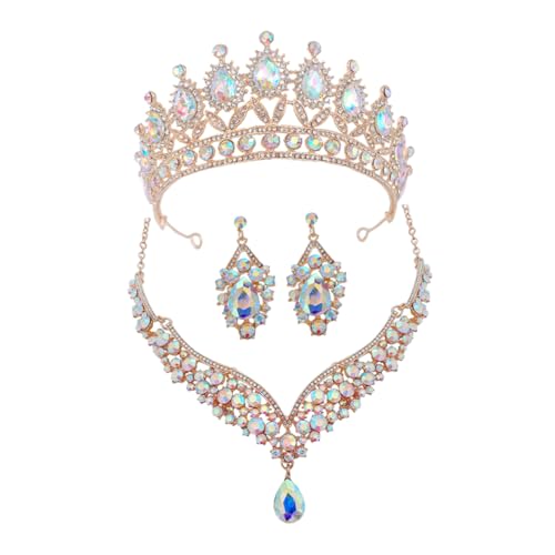 VICASKY Brautschmuck Set mit Strahlender Krone Halskette und Ohrringen Strass Schimmerndes Schmuckset für Braut Brautjungfern und Festliche Anlässe Hochzeitsaccessoire von VICASKY