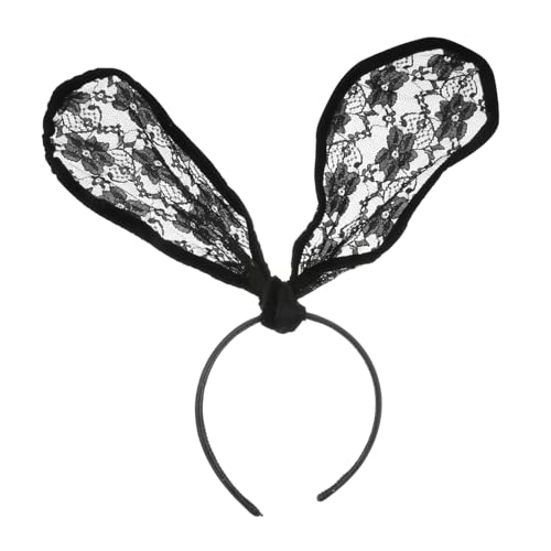 VICASKY Bunny Ears Haarschmuck Aus Spitze Für Maskerade Und Kostümfeiern Schwarzes Stirnband Mit Langen Kaninchenohren Einstellbare Für Karneval Und Halloween von VICASKY