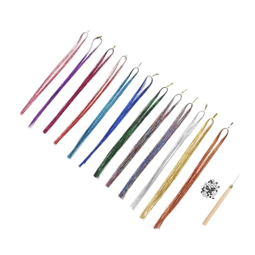 VICASKY Bunte Hair Tinsel Extensions Farben mit Häkelnadel und Silikonringen Leichte Party Haarsträhnen zum Flechten für Frauen und Mädchen Vielseitiges Haarstyling Zubehör von VICASKY