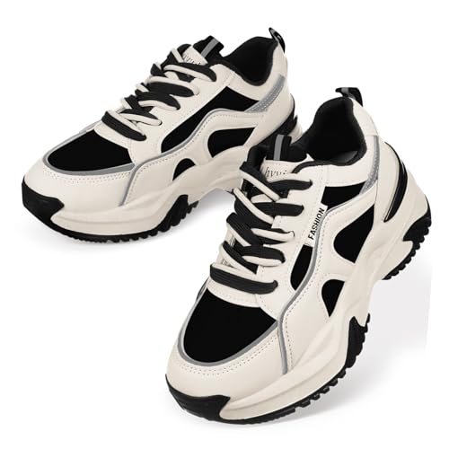 VICASKY Damen Sneaker aus hochwertigem Material Atmungsaktive Sportschuhe Bequeme Tennisschuhe Vielseitig Einsetzbar für Fitness Wandern Alltag Modische Turnschuhe in Schwarz von VICASKY