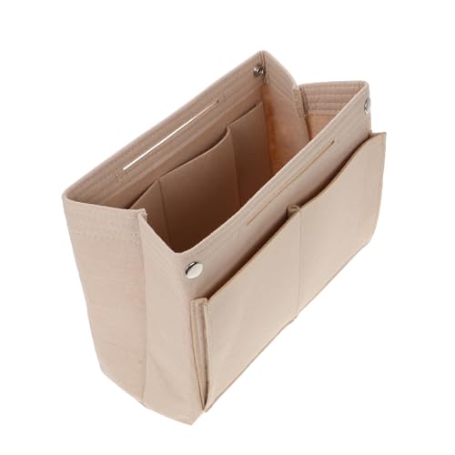 VICASKY Doppellagige Filzkosmetiktasche Mit Druckknopfverschluss Organizer Für Elektronikzubehör Und Damenkosmetik Tragbare Reisetasche Mit Fächerung Beige von VICASKY