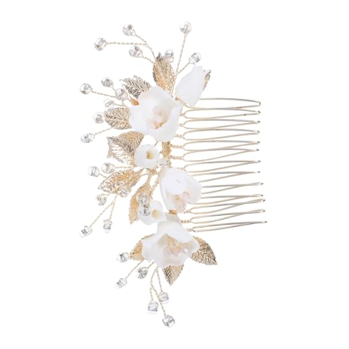 VICASKY Eleganter Braut Haarkamm mit Keramikblumen Künstlichen Perlen und Reisperlen Handgefertigtes Hochzeitsschmuckstück für Frauen Sicherer Sitz durch Kammdesign Funkelnde von VICASKY