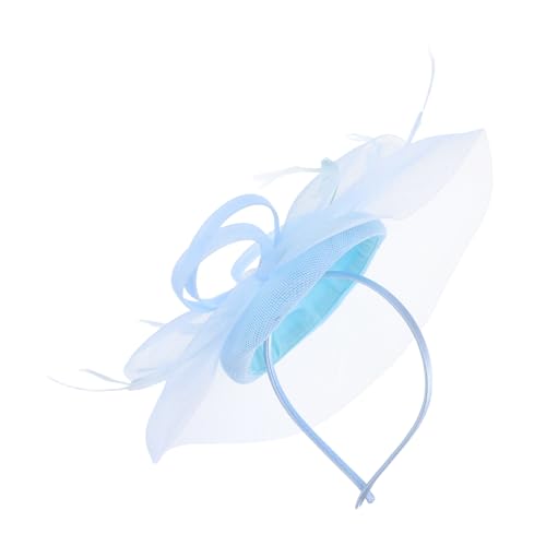 VICASKY Fascinator Hut Damen Hochzeitskopfschmuck mit Netz und Federn Haaraccessoire für Tea Party Hochzeit Geburtstag und Cosplay Hellblau von VICASKY