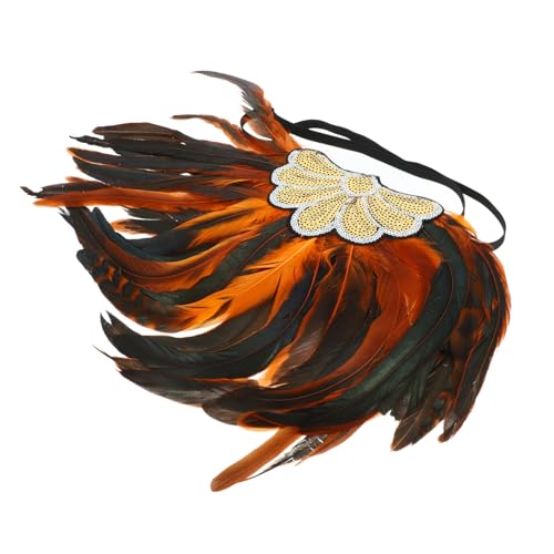 VICASKY Feder Stirnband Halloween-Stirnband für Frauen Pflaume Kopfbedeckung Federstirnband Feder-Haarband karneval kopfbedeckung Karnevalskopfschmuck Federkopfbedeckung Pailletten Orange von VICASKY