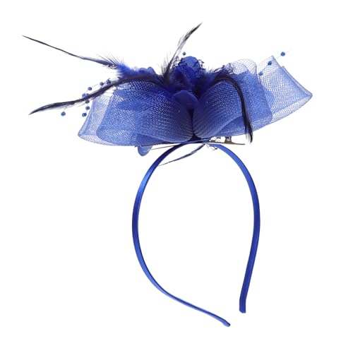 VICASKY Fascinator Haarschmuck Für Damen Vintage Tea Party Kopfschmuck Mit Netz Und Federn in Königsblau Elegante Haarspange Für Hochzeiten Und Besondere Anlässe von VICASKY