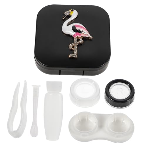 VICASKY Flamingo Bedruckte Kontaktlinsen Aufbewahrungsbox Dicht Schließend Kleines Leichtes Design für Damen Tragbar Schützende Linsenbehälter für Unterwegs von VICASKY