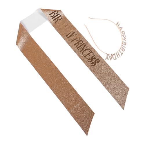 VICASKY Geburtstagsschärpe und Kopfschmuck Roségold Verstellbar Party Haaraccessoire Sparkly Strass Gürtel Vielseitig für Mädchen und Frauen Geburtstagsfeier von VICASKY