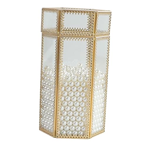 VICASKY Glas Makeup Pinsel Aufbewahrungsbox Mit Perlenschmuck Staubdichter Organizer Für Kosmetik Und Make-up Utensilien Für Schminktisch Und Bad Und Elegant von VICASKY
