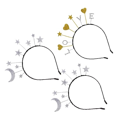 VICASKY 3stücke Glitzer-stirnband Aus Legierung Mit Mond Sternen Und Herz-decor Einzigartiges Haar-accessoire Für Junge Mädchen Und Party-anlässe von VICASKY