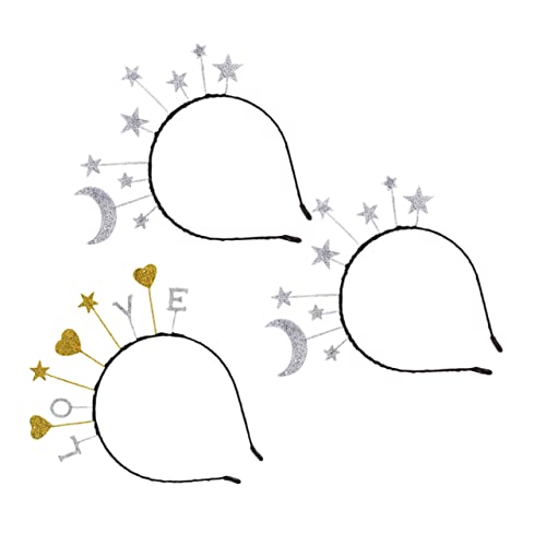 VICASKY 3stücke Herz Stirnband Glitzer Stern Mond Legierung Kinderhaar Headwear Party Haar Zubehör Geburtstag Weihnachten Frisur Dekoration Requisit von VICASKY