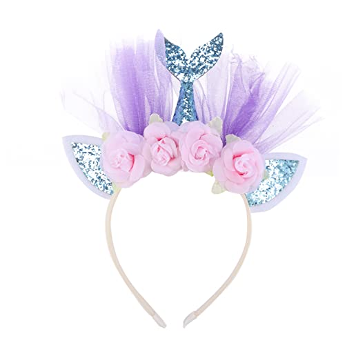 VICASKY Meerjungfrau Haarreif Glitzer Haarband Junge Mädchen Party-haarreif Haarschmuck Aus Netzmaterial Blau Mit Blumen Für Kostümpartys Und Festivals von VICASKY