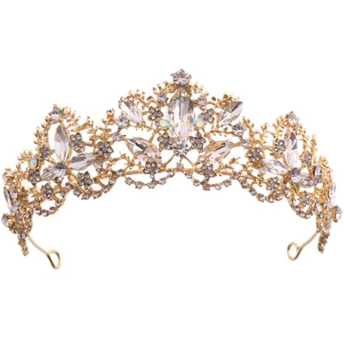 VICASKY Goldene Brautkrone mit Strasssteinen Leichtes Haarschmuck accessoire für Hochzeit und Party Elegante Tiara für Mädchen und Frauen Feine Verarbeitung Kompakte Festlicher von VICASKY