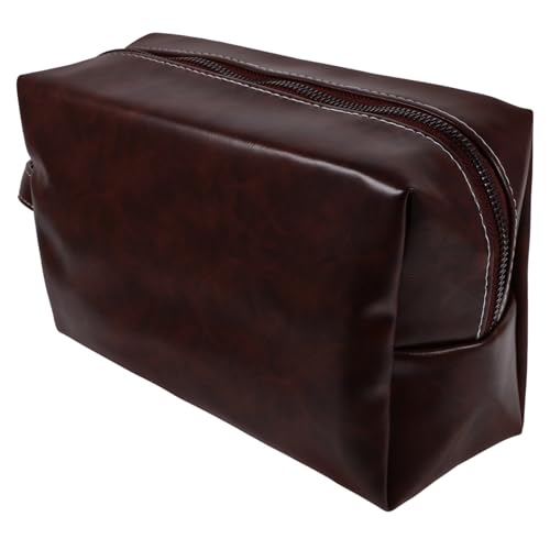 VICASKY Kulturbeutel Aus Pu-Leder Für Herren Tragbar Vintage-Design Großes Fassungsvermögen Make-up-Aufbewahrungstasche Reise-Organizer Für Männer Und Erwachsene von VICASKY