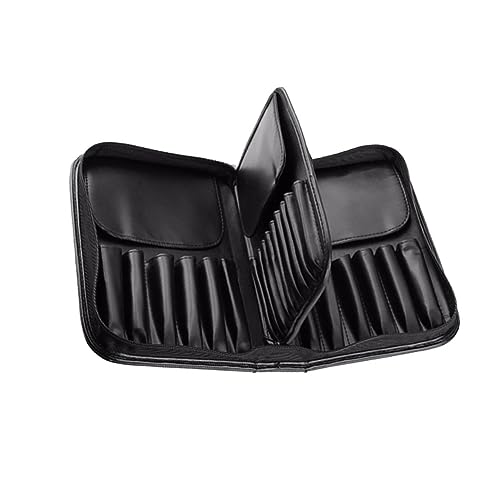 VICASKY Große Kosmetikpinsel Tasche aus Langlebigem PU Leder Faltbarer Make Up Organizer mit Reißverschluss Leichter Kosmetikpinsel Aufbewahrungsbeutel für Reisen Camping und Alltag von VICASKY
