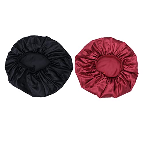 VICASKY 2stücke Schlafmütze Für Frauen Große Elastische Nachtmütze Haarpflegehut Zum Schlafen Geeignet Für Damen Weinrot Und Schwarz von VICASKY