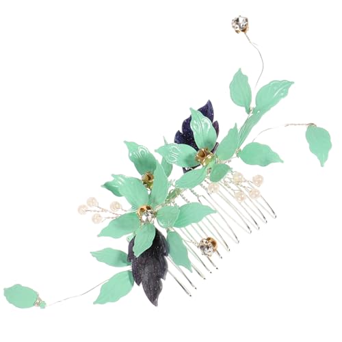 VICASKY Grüner Perlen Haarkamm mit Blattdesign Langlebiger Brautschmuck Dekorativer Haarkamm für Hochzeiten Geburtstagsfeiern und Besondere Anlässe von VICASKY