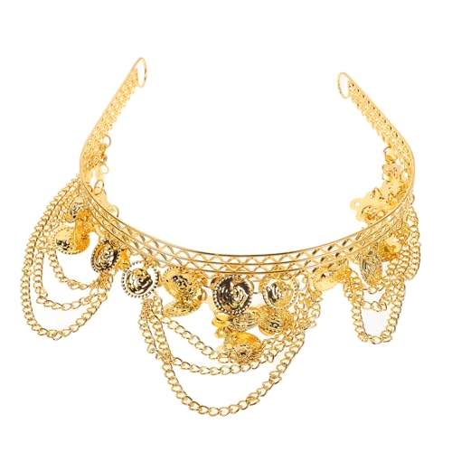 VICASKY Ketten Und Münzstirnband Vergoldetes Haar Goldener Haarschmuck Boho-kopfkette Retro-haarband Zigeunerhaar-accessoire Tribal-tanz-stirnband Münzornament-kopfbedeckung Goldene von VICASKY