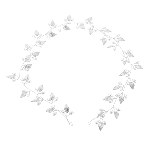 VICASKY Haarreif Hochzeit Brautschmuck mit Perlen und Blättern Silbernes Langlebiges Legierungs Haarband für Braut und Festliche Anlässe Vielseitig Tragbar als Stirnband oder Haarschmuck von VICASKY