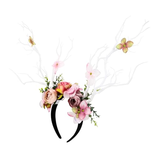 VICASKY Haarreif mit Geweih und Blumen Modisches Festival Haaraccessoire für Mädchen Geeignet für Geburtstag Weihnachten Cosplay und Kostümpartys Dekoratives Zufällige Zufällige Farbe von VICASKY