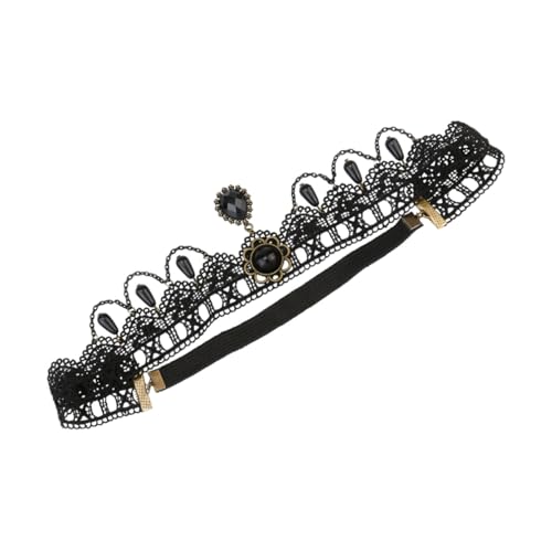 VICASKY Halloween Spitzen Haarband Damen Elastisch Gothic Stirnband mit Schwarzer Spitze und Funkelnden Strasssteinen Verstellbar für Frauen Kostümzubehör für Party und Karneval von VICASKY