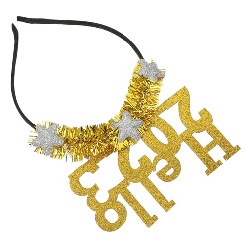 VICASKY Hello Festlicher Haarreif Kopfschmuck Goldfarbig Partydeko für Frauen Mädchen Neujahrsfeier Silvester Haarschmuck Zubehör von VICASKY
