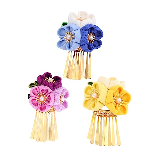 VICASKY Japanische Blumen Haarspange Kimono Haarschmuck Für Damen Rosa Und Purpur Weiche Stoffblüten Mit Quasten Für Hochzeiten Fotoshootings Und Traditionelle Kleidung von VICASKY