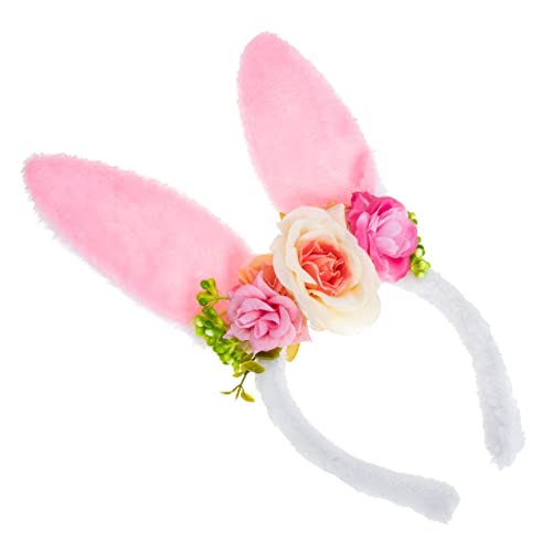 VICASKY Kaninchenohren Haarband für Mädchen Plüsch Haarreifen mit Blumen Design für Ostern Partys und Festliche Anlässe Hautfreundlich und Langlebig von VICASKY