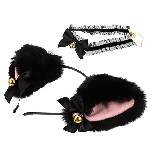 VICASKY Tierohren-stirnband Und Spitzenglocken-halskette Katzenohr-haarband Haarreifen Party-kopfschmuck Für Mädchen Katzen-cosplay-zubehör von VICASKY