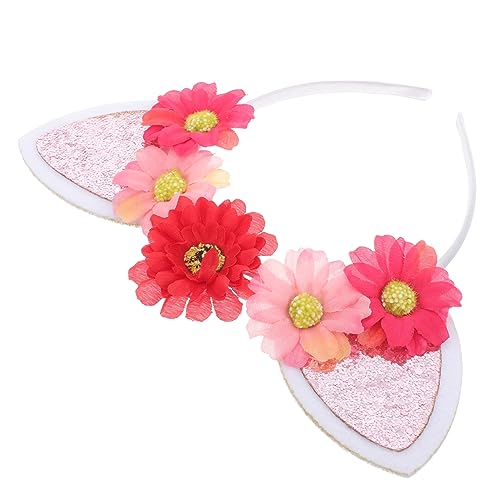 VICASKY Katzenohren Haarreif Mit Kunstblumen Bequemes Stirnband Für Partys Festivals Und Cosplay Leicht Und Für Mädchen Und Damen von VICASKY