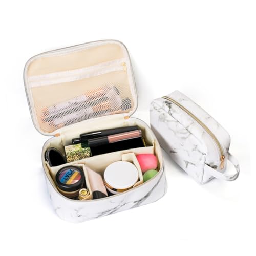 VICASKY Kosmetiktasche Marmor Design Große Kapazität Multifunktional Tragbar Reißverschluss Reise Make Up Tasche Langlebig und Stilvoll für Damen von VICASKY