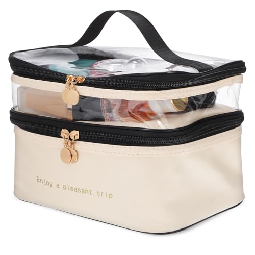 VICASKY Reise-Make-up-Tasche Doppellagiger Hautpflege-Organizer Tragbare Kosmetiktasche Für Damen Wasserabweisende Beauty-Tasche Mit Elastischen Bändern Für Organisierte Aufbewahrung von VICASKY