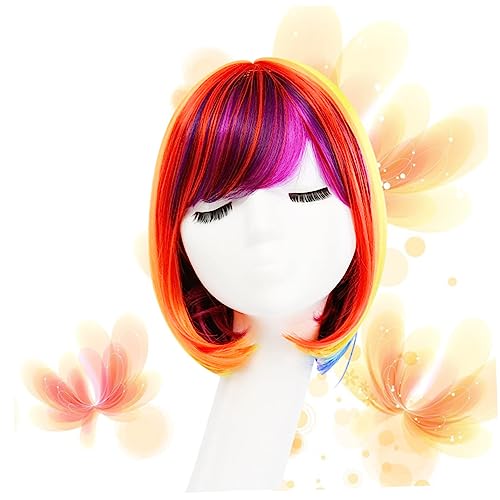 VICASKY Kunsthaar Regenbogen Bunte Kurzhaarperücke Für Damen Frauen Kopfbedeckung Cosplay-kopfschmuck Kostümperücke von VICASKY