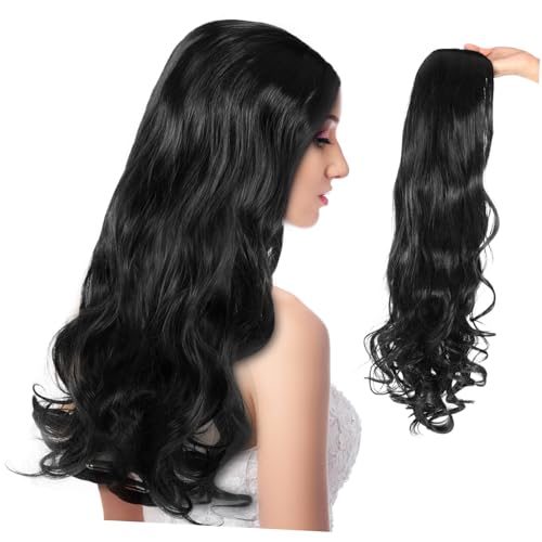 VICASKY Lange Gewellte Perücke für Frauen Synthetisches Hitzebeständiges Haar Natürlicher Mittelscheitel Schwarzes Langes Lockiges Haar Geeignet für Cosplay Halloween Party und Alltag von VICASKY