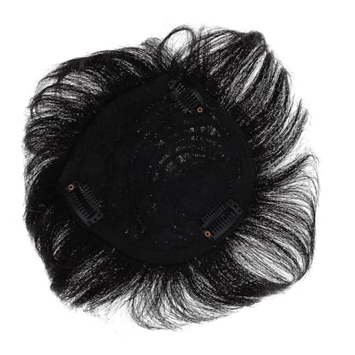 VICASKY Männer Haarersatz Glatze Haartoupet Echthaar Topper Natürliche Schwarze Haarverlängerung Unsichtbares Haarteil mit Wind Klemme für Sicheren Sitz von VICASKY