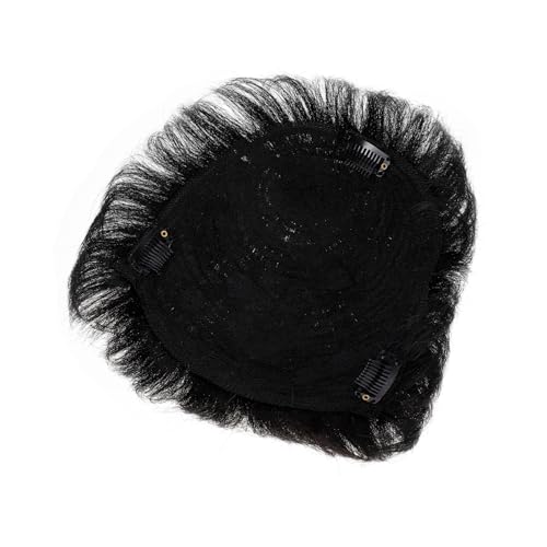 VICASKY Männer Haarteil Echthaar Haarschutz Haarschopf Natur Schwarz Clip in Haarverlängerung Echt Haarsystem Baldness Cover Zubehör von VICASKY