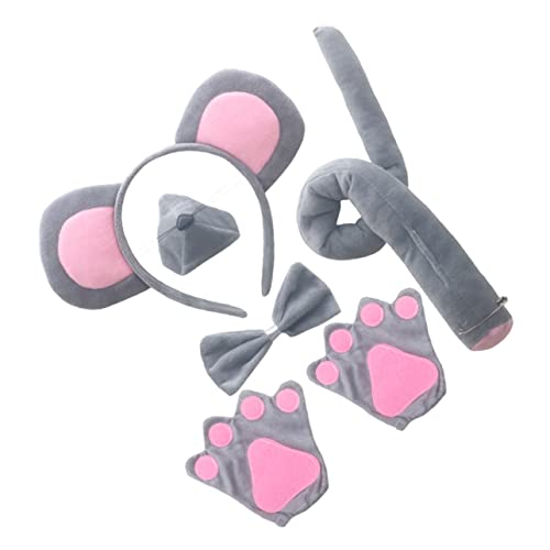 VICASKY Mäusekostüm Set Für Graue Mausohren Stirnband Mausnase Mausschwanz Und Fliege Teiliges Kostümzubehör Für Fasching Karneval Und Halloween von VICASKY