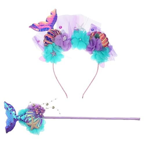 VICASKY Meerjungfrauen-kopfbedeckung Mit Zauberstab Stirnbänder Für Mädchen Haarschmuck Für Karneval Und Party Meerjungfrauen-accessoires Cosplay-kopfbedeckung Für Märchenfestivals von VICASKY
