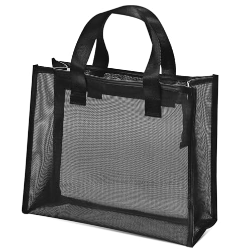 VICASKY Nylon Mesh Makeup Bag mit Reißverschluss Leicht Tragbar Atmungsaktiv Großer Kulturbeutel für Damen Kosmetiktasche Reise Organizer Schwarz von VICASKY
